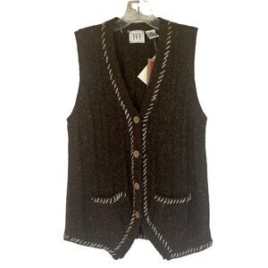 IVY Womens Wool Blend Hand Embroidery Knit Vest Brown Size Small New